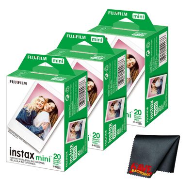 Fujifilm Instax Mini Instant Camera Film (60 Photo Exposure) Bundle with 6AVE Microfiber Cleaning Cloth