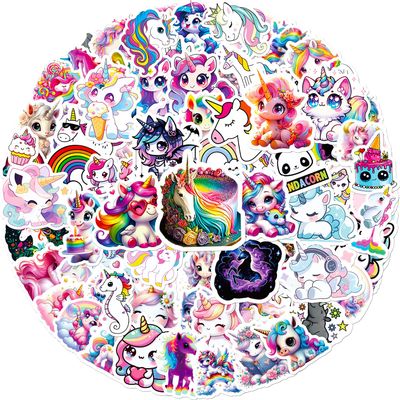 100 Pcs Unicorn Stickers, Cute Rainbow Unicorn Waterproof Aesthetic Vinyl for Helmet, Laptop, Phone, Water Bottle, Luggage, Teens Adult