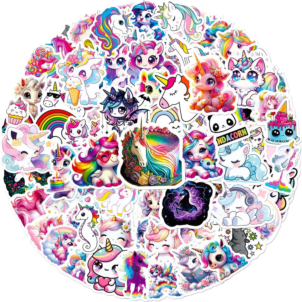 100 Pcs Unicorn Stickers, Cute Rainbow Unicorn Waterproof Aesthetic Vinyl for Helmet, Laptop, Phone, Water Bottle, Luggage, Teens Adult