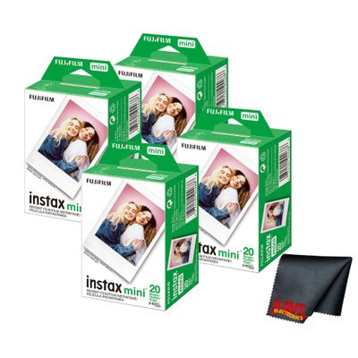 Fujifilm Instax Mini Instant Camera Film (80 Photo Exposure) Bundle with 6AVE Microfiber Cleaning Cloth