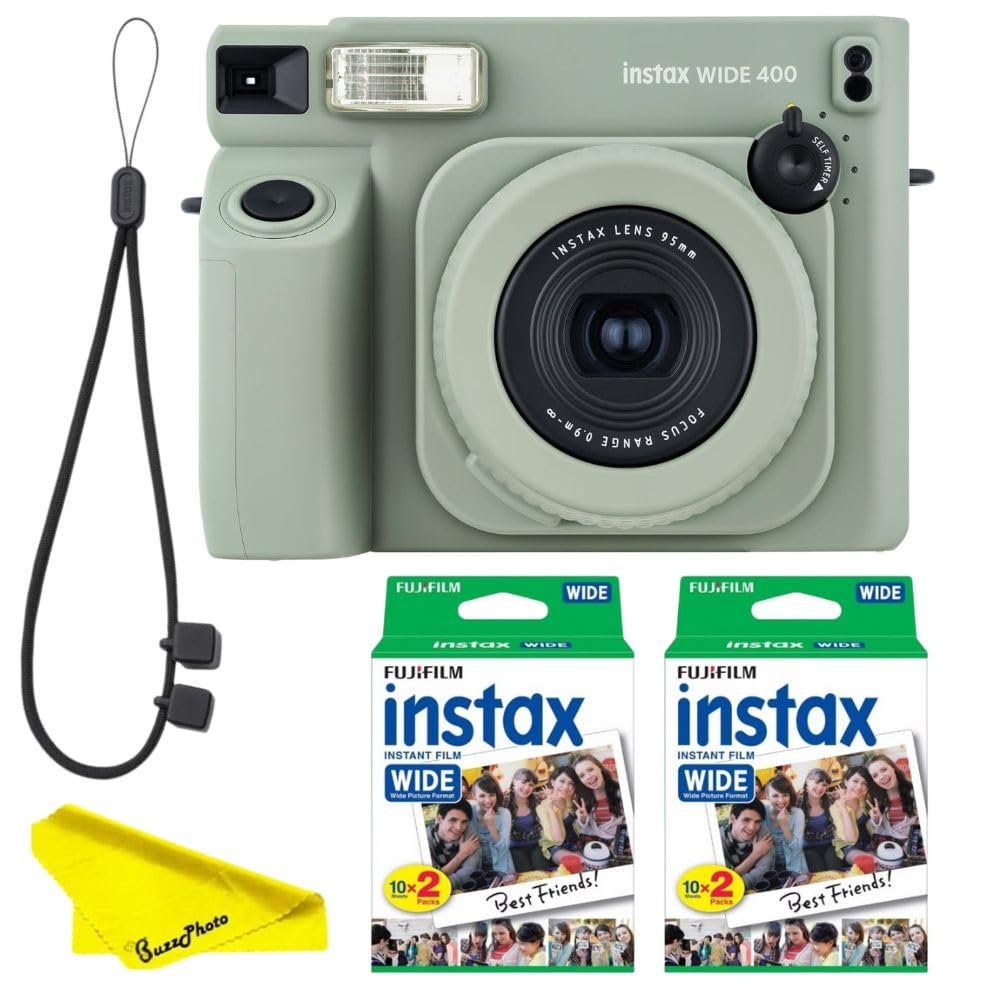 Fujifilm INSTAX Wide 400 Instant Camera (Sage Green) with Instax Wide Films (40 Sheets)