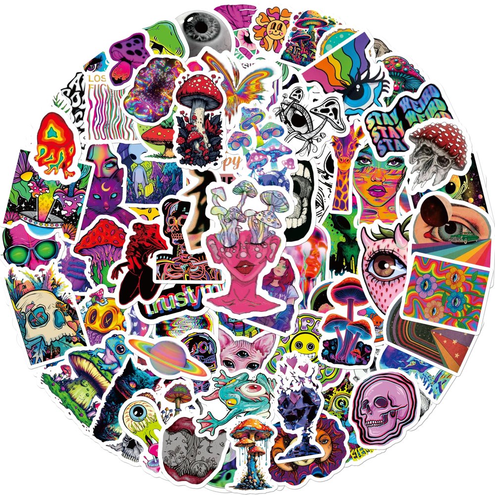 100 Pieces Trippy Stickers, Cool Psychedelic Aesthetic Stickers Waterproof Vinyl Gifts for Phone, Water Bottle, Luggage, Laptop, Adults Teens