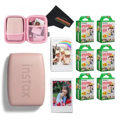 Fujifilm INSTAX Mini Link 3 Smartphone Printer with INSTAX Mini Instant Film and Sunshine Microfiber Cleaning Cloth... (6 Twin Pack (120 Sheets), Rose Pink)