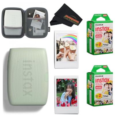 Fujifilm INSTAX Mini Link 3 Smartphone Printer with INSTAX Mini Instant Film and Sunshine Microfiber Cleaning Cloth... (2 Twin Pack (40 Sheets), Sage Green)