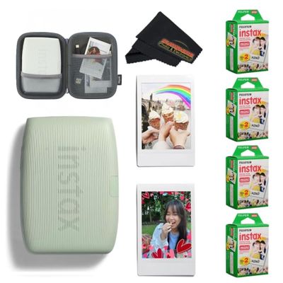 Fujifilm INSTAX Mini Link 3 Smartphone Printer with INSTAX Mini Instant Film and Sunshine Microfiber Cleaning Cloth... (4 Twin Pack (80 Sheets), Sage Green)