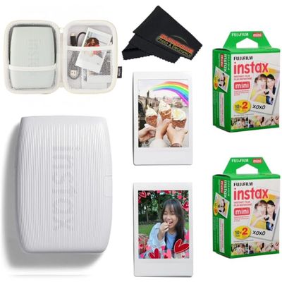 Fujifilm INSTAX Mini Link 3 Smartphone Printer with INSTAX Mini Instant Film and Sunshine Microfiber Cleaning Cloth... (2 Twin Pack (40 Sheets), Clay White)