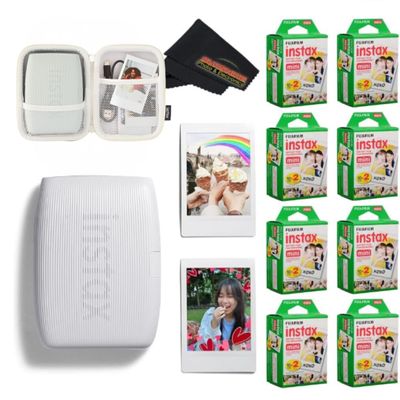 Fujifilm INSTAX Mini Link 3 Smartphone Printer with INSTAX Mini Instant Film and Sunshine Microfiber Cleaning Cloth... (8 Twin Pack (160 Sheets), Clay White)