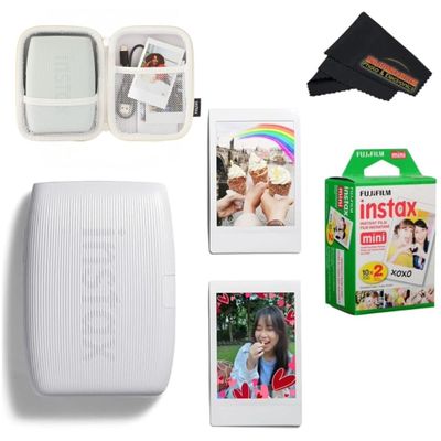 Fujifilm INSTAX Mini Link 3 Smartphone Printer with INSTAX Mini Instant Film and Sunshine Microfiber Cleaning Cloth... (1 Twin Pack (20 Sheets), Clay White)