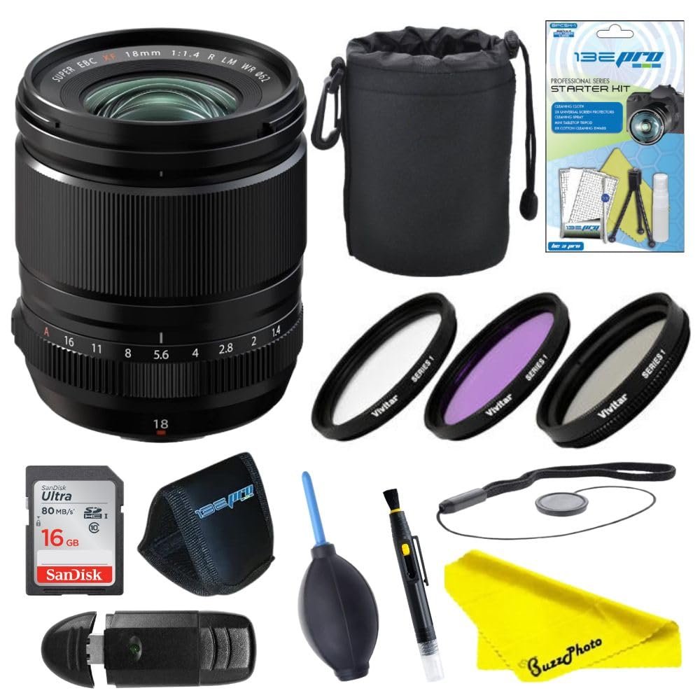 Fujifilm XF 18mm f1.4 R LM WR Lens with BuzzPhoto Accessories (Pro Bundle)