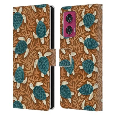 Head Case Designs Officially Licensed Micklyn Le Feuvre Tiny Turtle Treasures Flora and Fauna Leather Wallet Case Compatible with Motorola Edge 50 Fusion