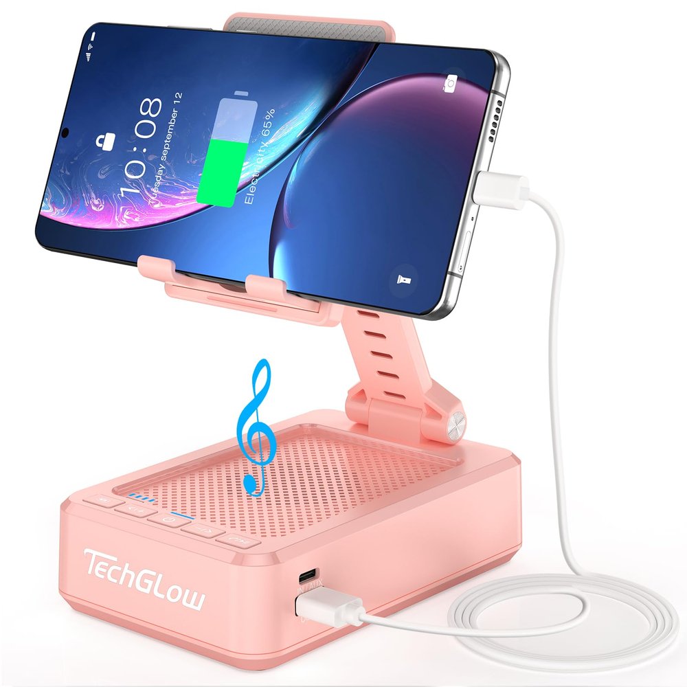 TechGlow Gifts for Men Women Foldable Cellphone Stand with Charging Function Birthday Gift Idea for Mom Dad Cool Gadget Tech Gifts-Pink