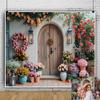 10x8ft Spring Flower Backdrop for Women Girls Rustic Wood Door Dreamlike Spring Garden Photography Background Easter Party Decorations Birthday Portrait Photoshoot Photo Props view 1