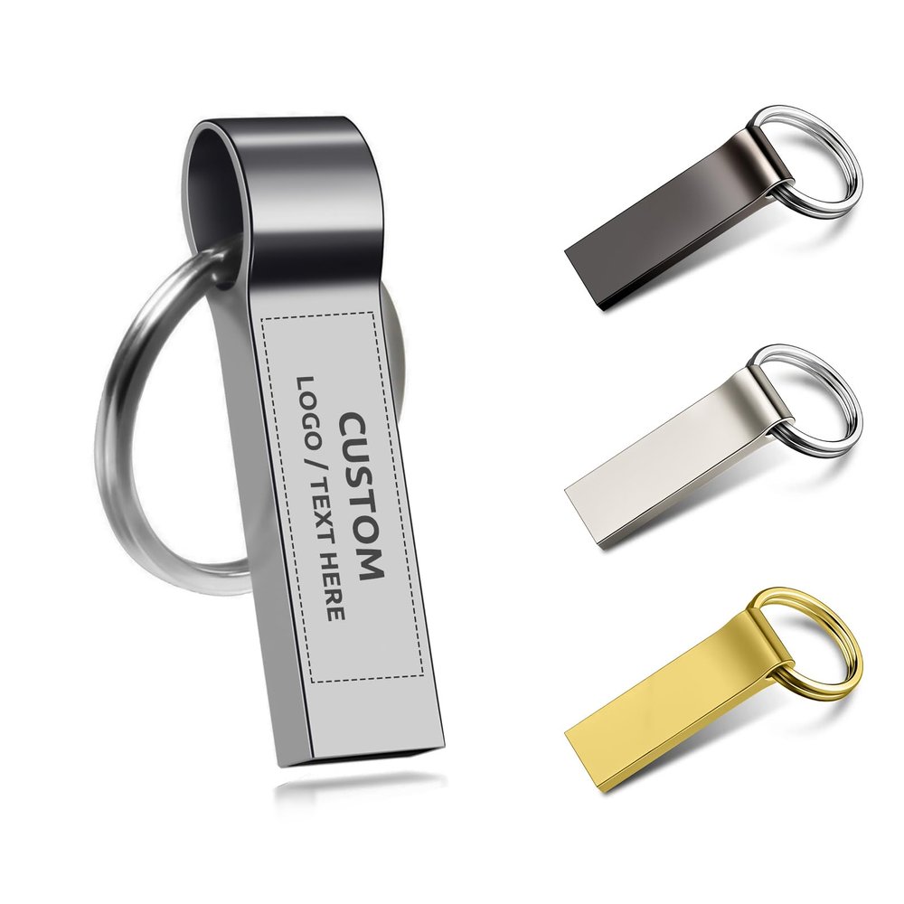 Custom USB Flash Drive, Bulk Personalized Thumb Drive with Your Logo or Text, Customizable Metal Keychain USB Storage Flash Drive, High Speed USB 2.0 Memory Stick (512MB,100PCS)