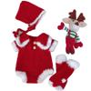 4 Pcs/Set Newborn Photography Props Baby Hat+Socks+Elk Doll+Romper Jumpsuit Knitted Crochet Outfits Infant Toddler Christmas Costume view 1