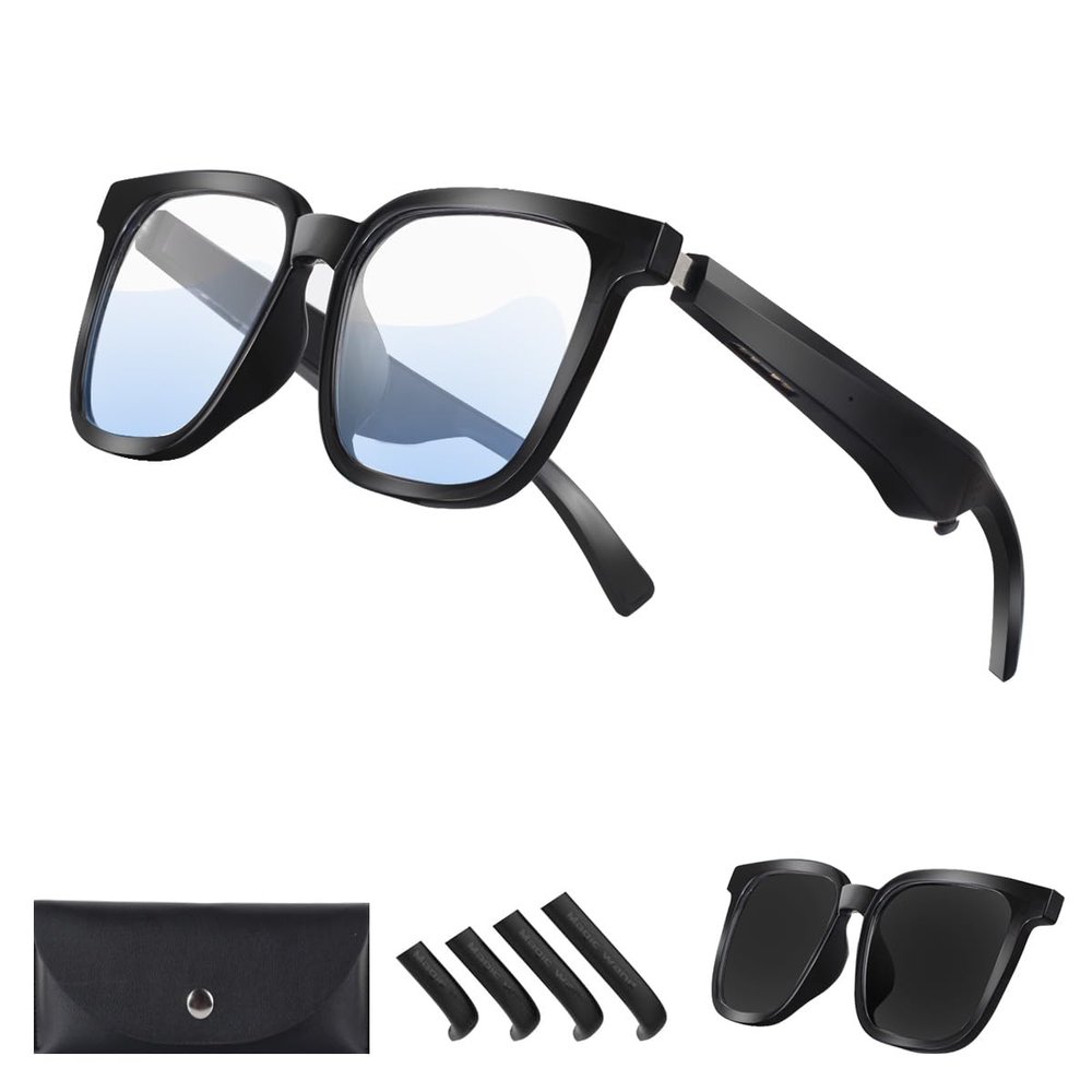 Enzemit Bluetooth Audio Smart Sunglasses, Blue Light Glasses for Women Men, Open Ear Music, UV400 Polarized Lens,No Leaking Voice, Touch Control