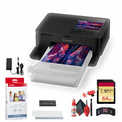 Canon SELPHY CP1500 Compact Photo Printer (Black) (5539C001) KP-36IP Color Ink and Paper Set + 64GB Memory Card + Cleaning Kit + Memory Card Wallet + Card Reader