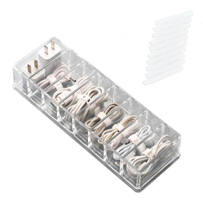 FLEXMAN Charger Organizer, Plastic Cable Organizer Box, Transparently Data Cable Storage Box, Multigrid Design Cord Organizer Box for Home, School, Office Scenarios