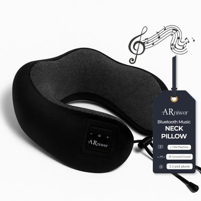 ARniwer Bluetooth Music Semicircular Neck Pillow Wireless Bluetooth Speaker Suitable Airplane,Bus,Train,Car,Office,and Outdoor Camping for Sleeping, Resting The Best Travel Essentials. (Black)