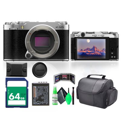 Fujifilm X-M5 Mirrorless Digital Camera Body - Silver Bundle with 64GB Memory Card + Cleaning kit + Memory Card Wallet + USB Card Reader, SD/microSD + Travel Bag