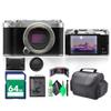 Fujifilm X-M5 Mirrorless Digital Camera Body - Silver Bundle with 64GB Memory Card + Cleaning kit + Memory Card Wallet + USB Card Reader, SD/microSD + Travel Bag view 1