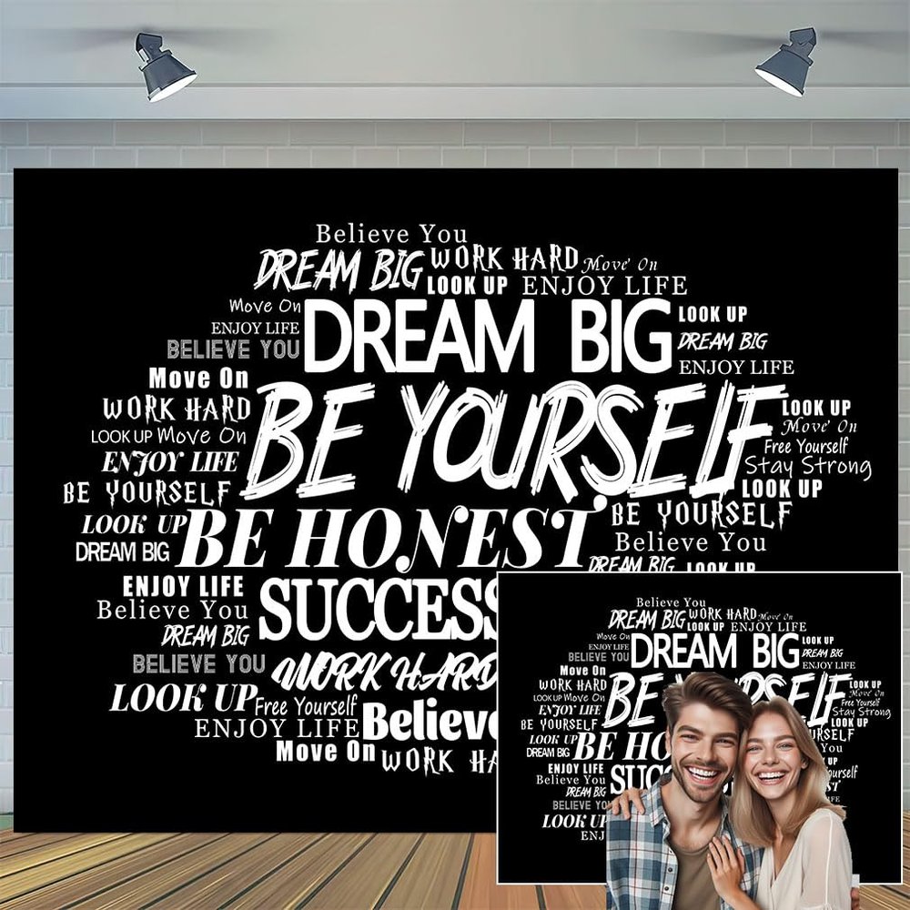 10X8ft Podcast Photo Backdrop Photography Background, Black and White Inspirational Motivational Quotes Positive Affirmation Backdrops Photo Booth Prop Banner Decorations Wall Decor Tablecloth