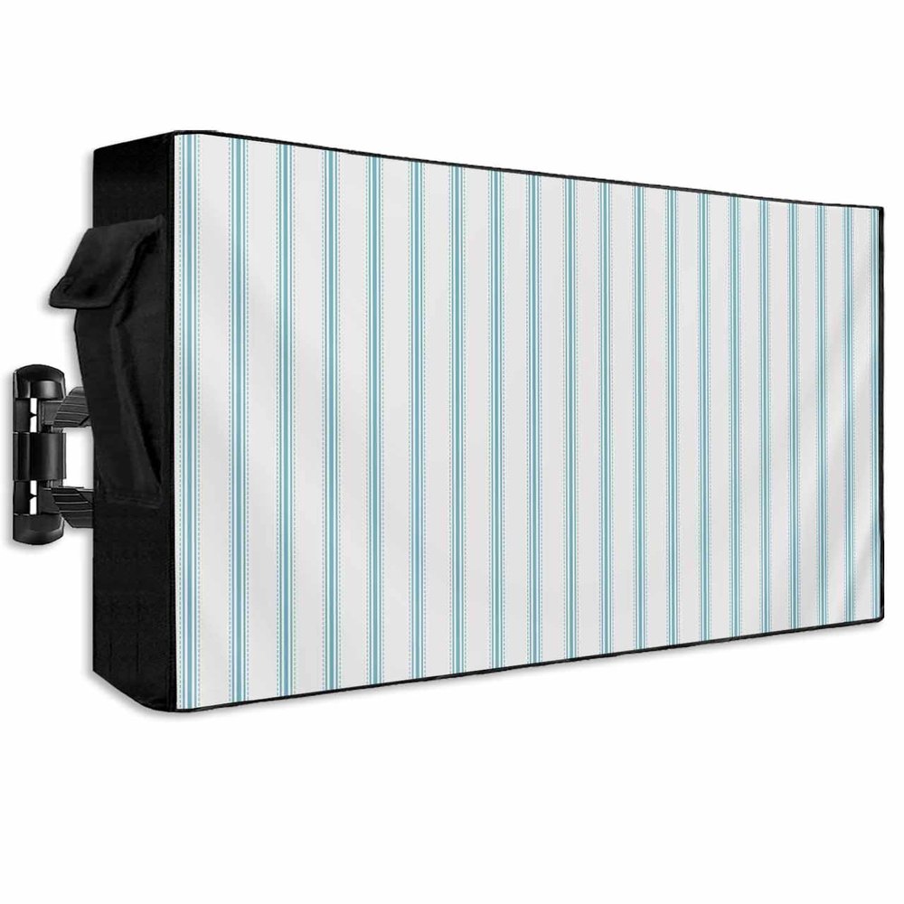 EZON-CH Outdoor TV Cover 52-55 inch, Blue Green Stripe Texture Weatherproof TV Screen Protector Outdoor TV Enclosure for Seal Full Coverage - Outside LED, LCD, OLED Flat Screen TVs