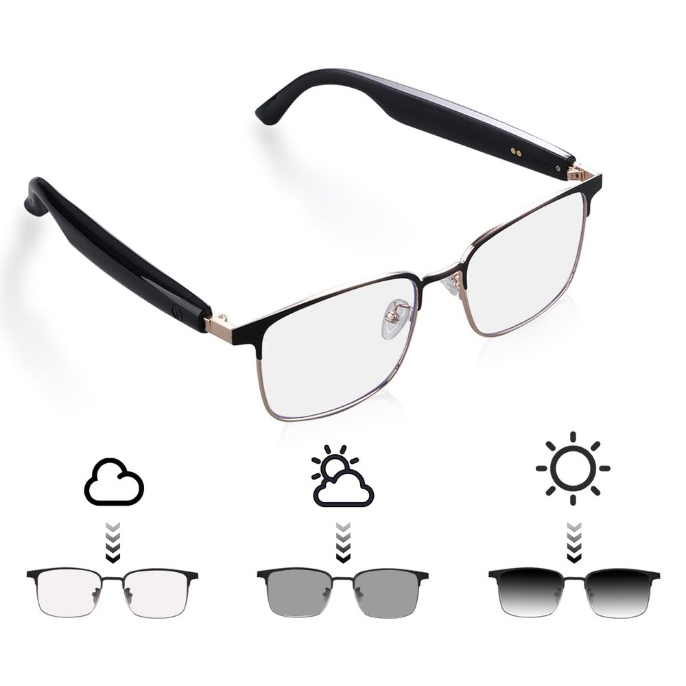QJF Smart Glasses for Men & Women with Photochromic Lenses, Bluetooth 5.3, Polarized, Blue Light Blocking, Open-Ear Speakers, Lightweight for Driving