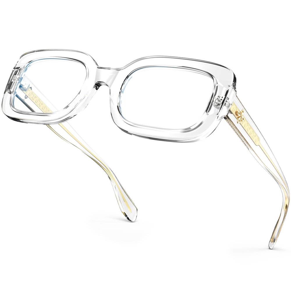 VISOONE Rectangle Blue Light Blocking Glasses Thick Square Frame Computer Glasses Vintage Women Men Harmony