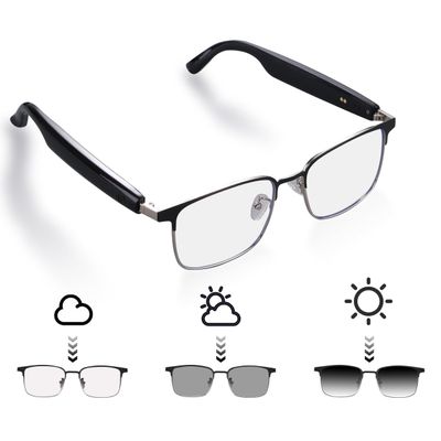 QJF Smart Glasses for Men & Women with Photochromic Lenses, Bluetooth 5.3, Polarized, Blue Light Blocking, Open-Ear Speakers, Lightweight for Driving