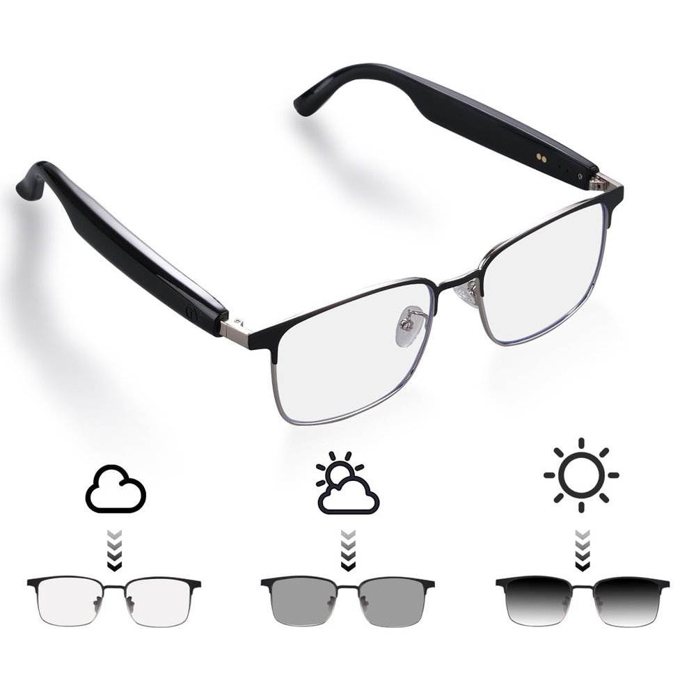 QJF Smart Glasses for Men & Women with Photochromic Lenses, Bluetooth 5.3, Polarized, Blue Light Blocking, Open-Ear Speakers, Lightweight for Driving