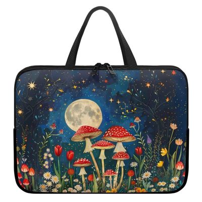 15.6 17inch Laptop Bag for Women,Mushrooms Moon Print Laptop Briefcase,Laptop Sleeve Case with Handle Zippers,Laptop Case Gift for Girl,Blue