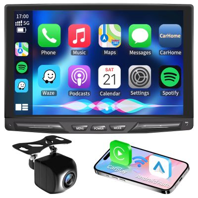 10.1" Detachable and Adjustable Single Din Car Stereo Wireless Apple Carplay &Android Auto with 1280 * 800 IPS Touch Screen, Bluetooth 5.2/Voice Control/Subwoofers/FM/AM/SWC/Free Backup Camera