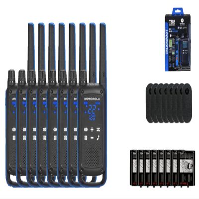 Motorola Solutions, Talkabout T802, Portable FRS Two Way Radio 8 Pack Walkie Talkies Blue/Black 22 Channels Bluetooth Capable Rechargeable Location Sharing 8 Radios