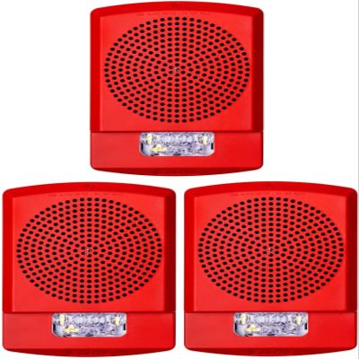 ELMTSR-N Pack of 3 Multitone Horn Strobes, Red; NO Lettering; Clear Lens; 15/30/75/110/135/185 cd; 8 Signals in 1 Device; 24V; Indoor; Wall Mounting; Mounting Plate Included