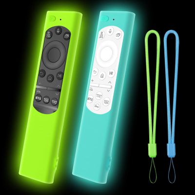 [2 Pack] Climberer Glow in The Dark Silicone Remote Cover for Samsung Flat Smart TV (2021-2025)  Protective Case for SolarCell Remotes BN59-01388A, BN59-01357, BN59-01385 (Luminous Green + Blue)