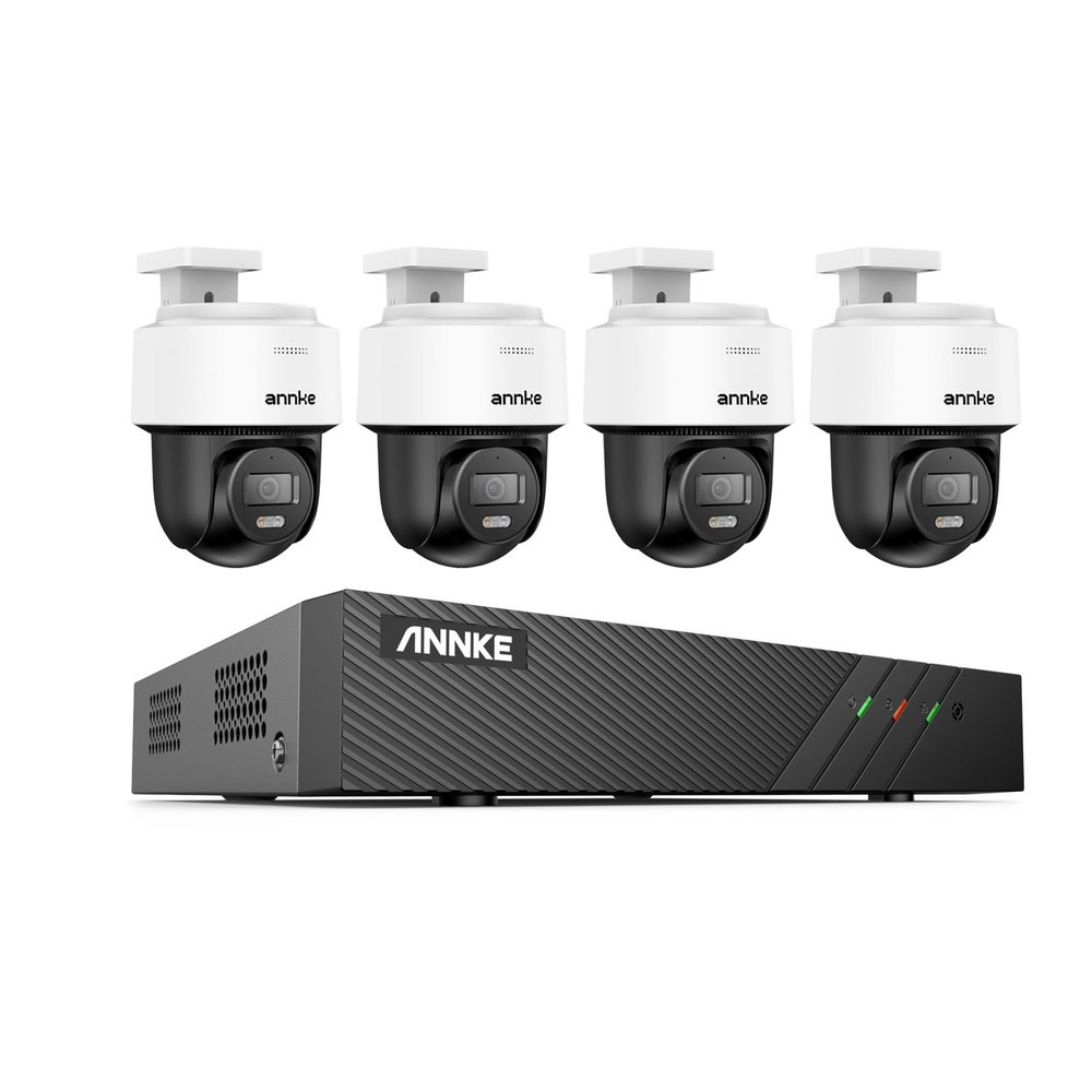 ANNKE 3K PT PoE Camera System, 4pcs IP Security Camera Outdoor, 8CH H.265+ NVR, AI Human Detection, Two-Way-Audio, Auto-Tracking Lite, Smart Dual Light, 512GB SD Card Slot, CPT500Not Included HDD