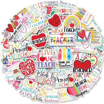 100 Pcs Teacher Stickers Teacher Appreciation Gifts Bulk Vinyl Waterproof Stickers for Laptop Water Bottle Back to School Supplies