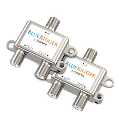BlueRigger 2-Way Coaxial Cable Splitter 2 Pack (RG6 Two Way Mini Diplexer, F-Type, 2.3GHZ 5-2300MHz) Digital Signal Female Coax Splitter - Works with Satellite, Antenna, HDTV, Cable TV, Dish, CATV