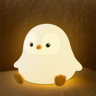 UNEEDE Sitting Penguin Night Light Silicone Touch Lamp, USB Rechargeable, Dimmable Nursery Light & Decoration, Squishy Night Light Cute Animal Lamp