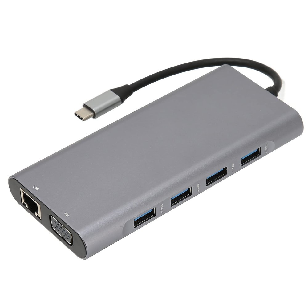 11 in 1 Type C Hub Docking Station, Aluminum Alloy Multi Function Adapter with 4K, VGA, Ethernet, 100W PD Charging, USB 3.0, Card Reader, 3.5mm Audio for MacBook, XPS
