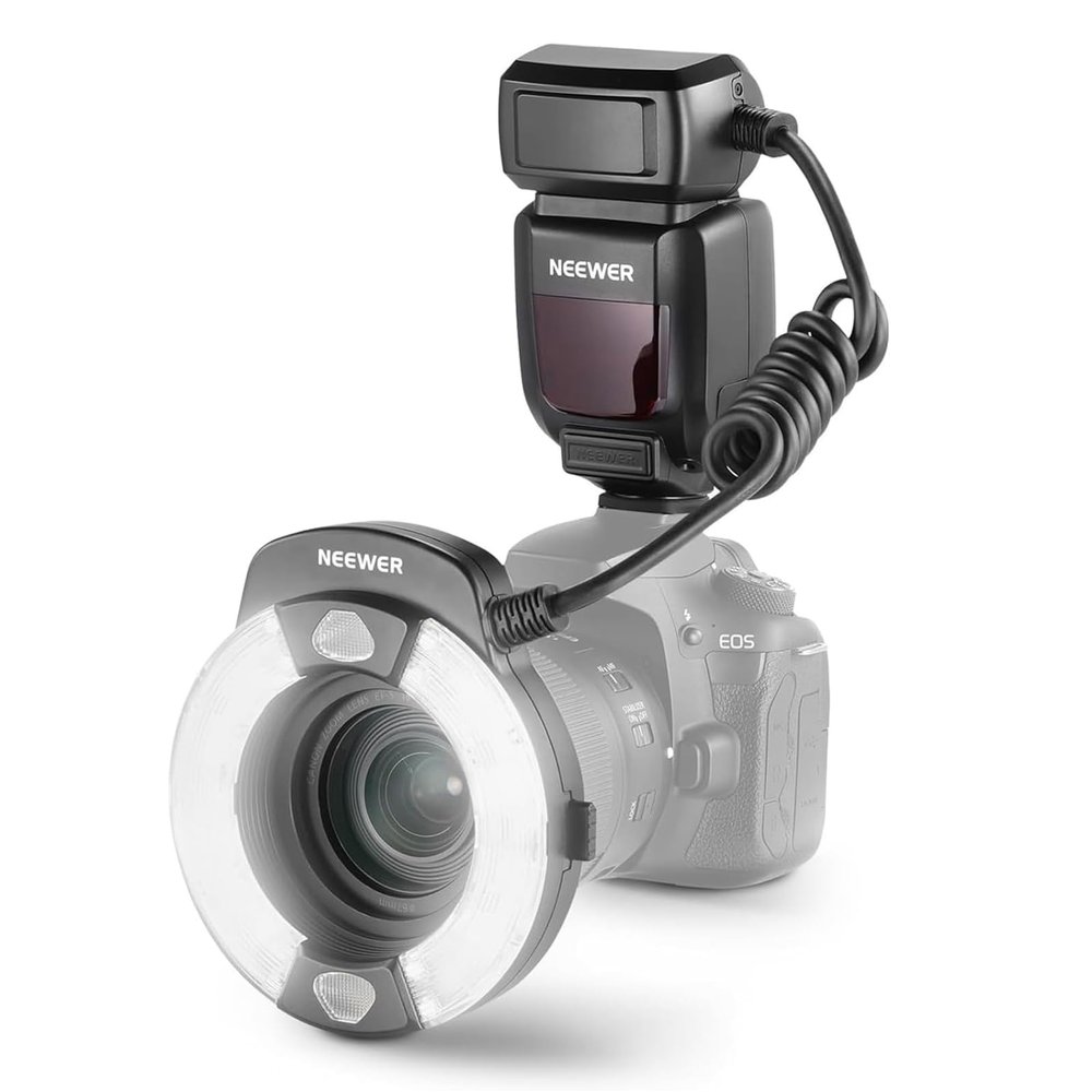 NEEWER RF1-C Marco Ring Flash Compatible with Canon, 76Ws GN15 5600K E-TTL Ring Flash Lighting, 1-1/128 Output, Front/Rear Curtain Sync, Color Gels, Lens Adapter Rings for Macro Photography