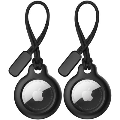 2-Pack Airtag Holder for Apple Air Tags with Keychain Strap, Anti-Scratch Shockproof GPS Cover Air-Tag Item Finders Case (Black+Black)