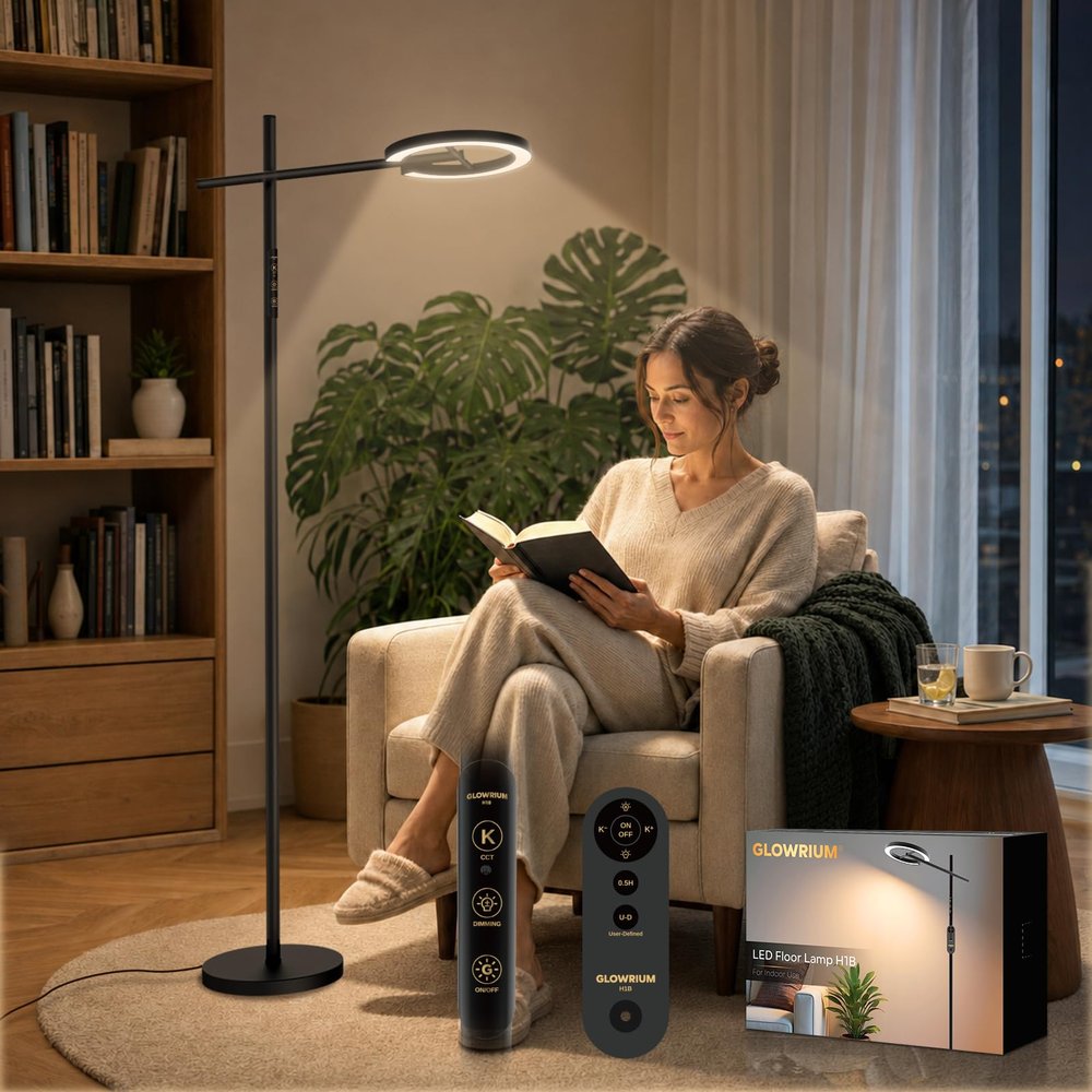 GLOWRIUM 12000 Lux Light Therapy Lamp, Full Spectrum LED UV-Free Sun Lamp