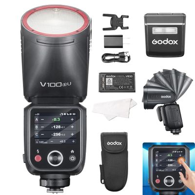 Godox V100-S Camera Flash for Sony,100Ws TTL Round Head Speedlite,400-Full-Power-Flashes,Touch Screen 2.4G Wireless X System for A77II,A99,A77,DSC-RX10,A6000,A7R,A6400,A7RII,A7RIII,A7M3,A9
