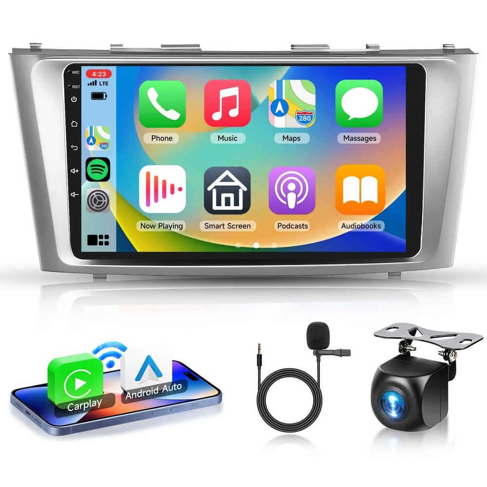 8 Core 6G+128G Car Stereo for Toyota Camry 2006-2011 with Wireless Carplay Android Auto, 9 Inch IPS Touch Screen Radio, GPS Navi, WiFi, Bluetooth 5.0, SWC, EQ, DSP + Backup Camera