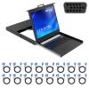 MT-VIKI 19'' LCD KVM Console, 16 Port VGA KVM Switch w/Keyboard+Monitor+Mouse+Drawer+Touchpad, Support OSD/Hotkey/Panel Button Switching (Included 16 KVM Cables) view 1