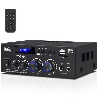 Amplifier Home Audio,BT-398A 2 Channel Bluetooth Audio Amplifier 60Wx2 Stereo Receivers with FM/USB/SD/MIC Inputs for Karaoke,Home Stereo Audio System