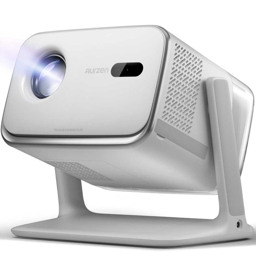 Aurzen BOOM mini Google TV Movie Projector with WiFi and Bluetooth, Voice Control, Family Mode, 20W Dolby Audio, Real-Time Focus, 4K Supported Smart Portable Home Theater Projector Outdoor, Grey