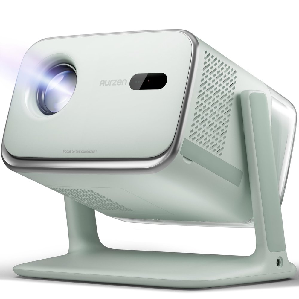 Aurzen BOOM mini Google TV Movie Projector with WiFi and Bluetooth, Voice Control, Family Mode, 20W Dolby Audio, Real-Time Focus, 4K Supported Smart Portable Home Theater Projector Outdoor, Green