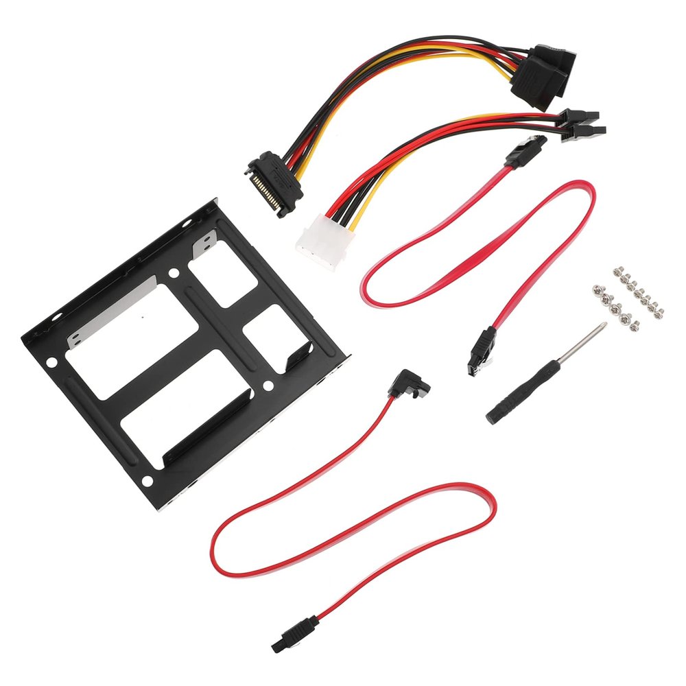 Angoily 1set Hard Drive Mounting Bracket Kit for Dual Ssd Installation Compatible Drives Easy to Install Desktop Cases Includes Power Adapter and Cables